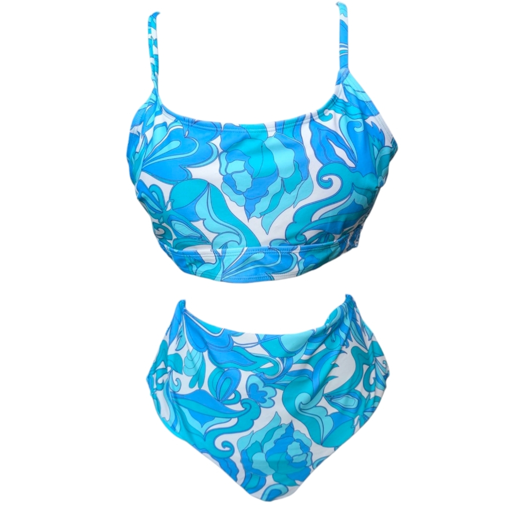 Blue and White Floral Bikini Set Medium